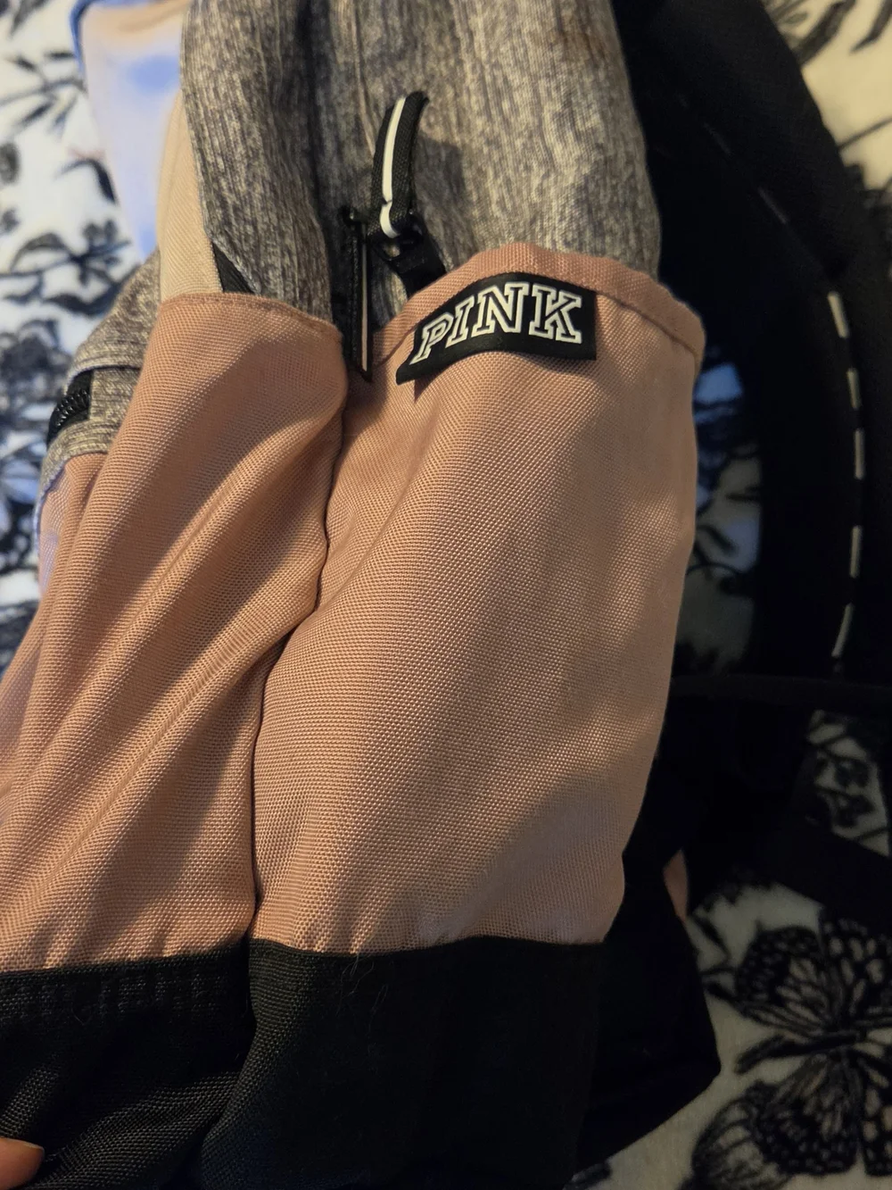 PINK Victoria's Secret Tri-Panel Backpack in Dusty Pink, Gray & Black
